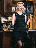 Belted Black 1920s Fringe Gatsby Dress