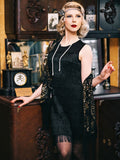 Belted Black 1920s Fringe Gatsby Dress