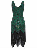 Green 1920s Sequined Fringe Dress