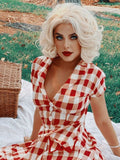 Red 1950s Pockets Plaid Dress