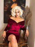 Wine Red 1960s Off Shoulder Velvet Dress